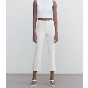Zara White Cropped Flare Jeans
